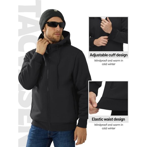 Mens Winter Hoodie Full Zip Fleece Sherpa Lined Warm Work Casual Sweatshirt - Picture 5 of 6
